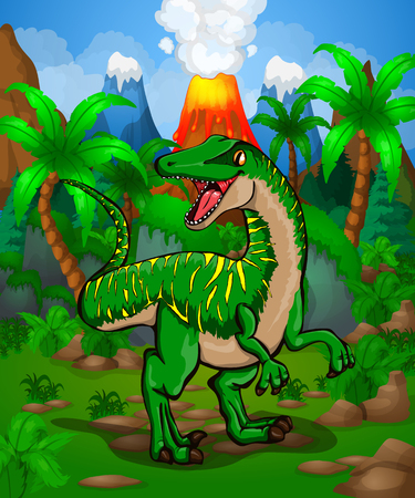 Cute cartoon raptor. Vector illustration of a cartoon dinosaur.のイラスト素材