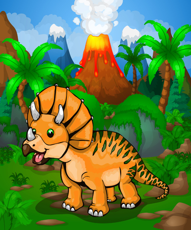 Cute cartoon triceratops. Vector illustration of a cartoon dinosaur.のイラスト素材