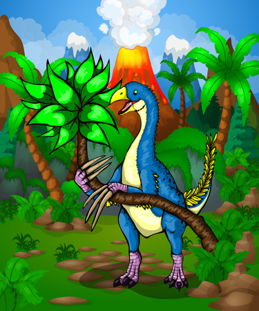 Cute cartoon Therizinosaur. Vector illustration of a cartoon dinosaur.のイラスト素材