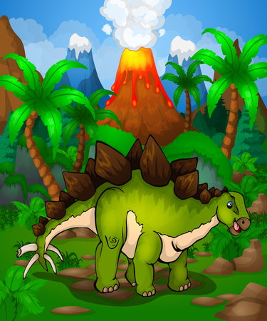 Cute cartoon stegosaurus. Vector illustration of a cartoon dinosaur.のイラスト素材