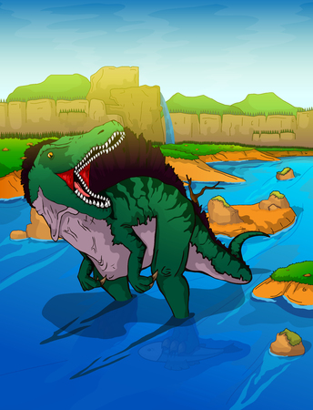 Spinosaurus on the river backgroundのイラスト素材
