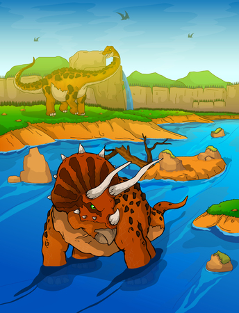 Triceratops on the river backgroundのイラスト素材