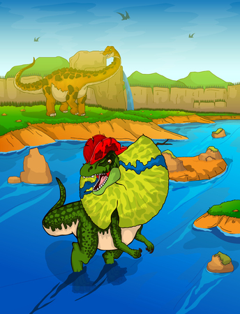 Dilophosaurus on the river backgroundのイラスト素材