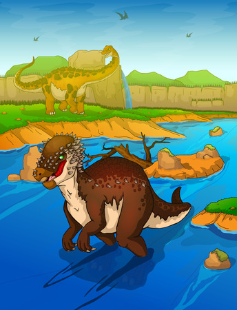 Pachycephalosaurus on the river backgroundのイラスト素材
