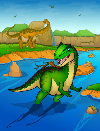 Allosaurus on the river backgroundのイラスト素材