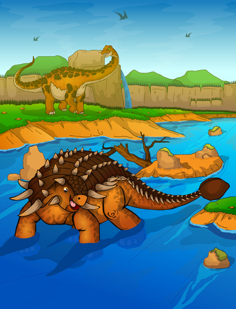 Ankylosaurus on the river backgroundのイラスト素材