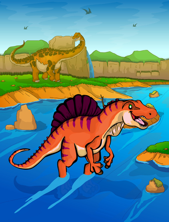 Spinosaurus on the river backgroundのイラスト素材