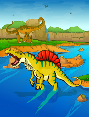 Spinosaurus on the river backgroundのイラスト素材