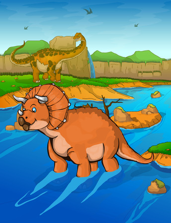 Triceratops on the river backgroundのイラスト素材