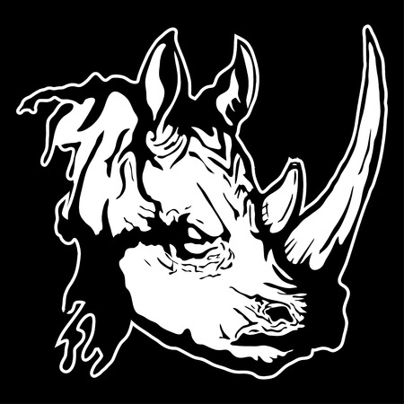 Vector illustration of a rhinoceros head on black background.のイラスト素材