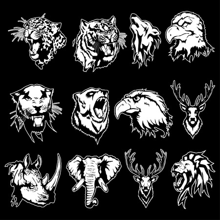 Isolated illustration of different animal heads.のイラスト素材