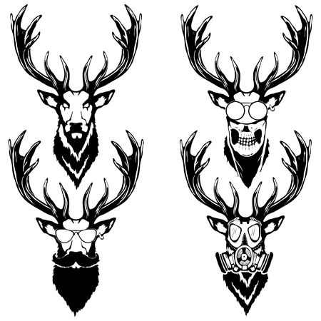 Set illustration of deer heads with different accessoriesのイラスト素材