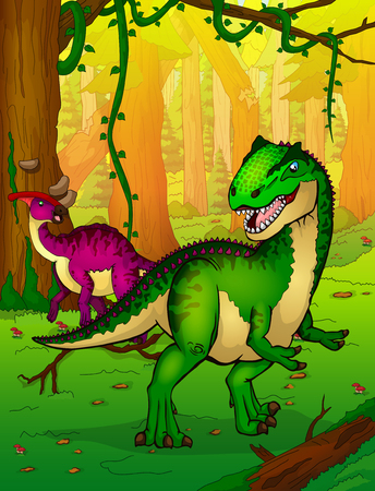 Allosaurus on the background of forest.のイラスト素材