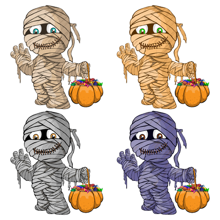 Vector isolated illustration of a set of merry mummies for Halloweenのイラスト素材