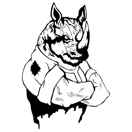 Isolated vector illustration a strong wild rhinoceros - man.のイラスト素材