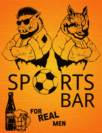 Sports bar for real men poster on a wooden background.のイラスト素材