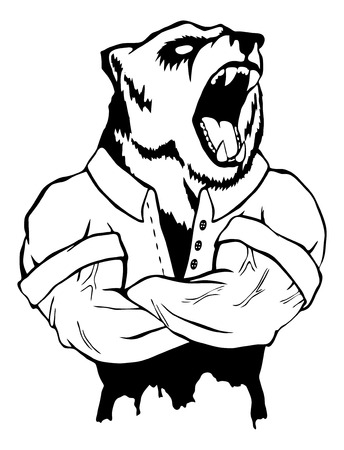 Isolated vector illustration of a bear head on man body.のイラスト素材