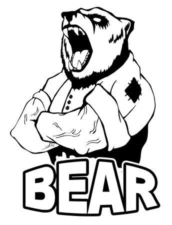 Isolated vector illustration of a bear head on man body.のイラスト素材