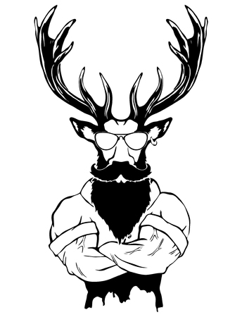 Steep fashionable deer Hipster animal. Vintage style illustration for tattoo, logo, emblemのイラスト素材