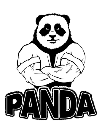 Isolated vector illustration of a panda head on man body.のイラスト素材