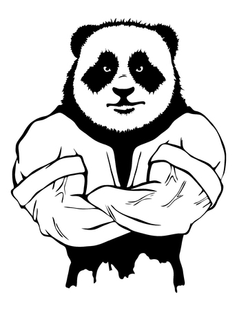 Isolated vector illustration of a panda head on man body.のイラスト素材
