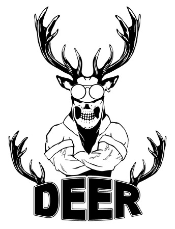 Isolated vector illustration of a deer head on man body.のイラスト素材