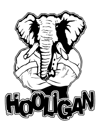 Isolated vector illustration of a elephant head on man body with text Hooligan.のイラスト素材
