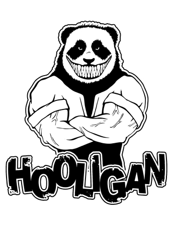 print on T-shirt "hooligan" with a panda imageのイラスト素材