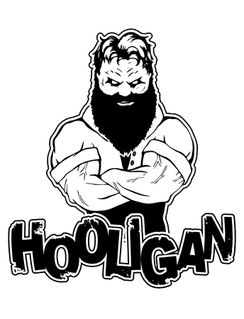 print on T-shirt "hooligan" with a strong man imageのイラスト素材