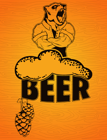Beer for real men poster on a wooden background.のイラスト素材