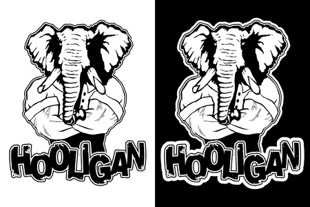 print on the T-shirt "hooligan" with the image of an elephantのイラスト素材