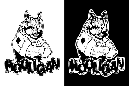 Isolated vector illustration a strong wild rhinoceros-man.のイラスト素材