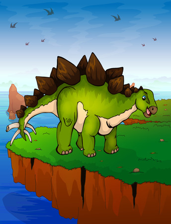 Stegosaurus on the background of the sea. Vector illustration.のイラスト素材