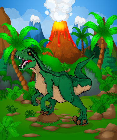 Cute cartoon raptor. Vector illustration of a cartoon dinosaur.のイラスト素材