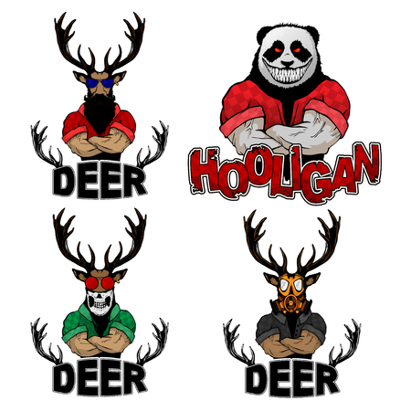 A set of pictures with stylish animals / print on a t-shirtのイラスト素材