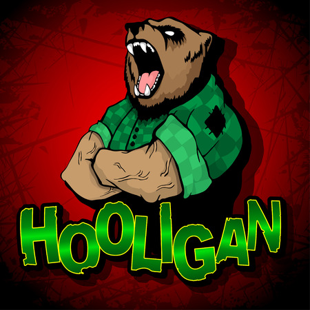 A bear-bully on a red background.のイラスト素材