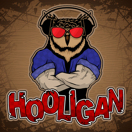 Steep fashionable owl on a wooden background.のイラスト素材