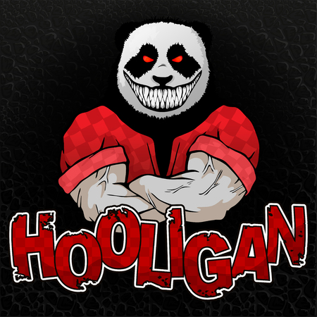 print on T-shirt hooligan with evil panda on the texture of the skin.のイラスト素材