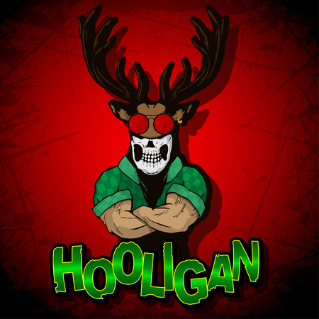 Strong deer-man on a red background.のイラスト素材