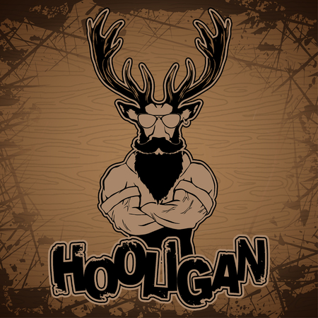 A deer on a wooden background.のイラスト素材