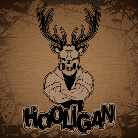 A deer on a wooden background.のイラスト素材