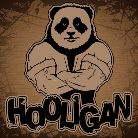panda-hooligan image on a wooden background.のイラスト素材