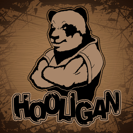 panda-hooligan image on a wooden background.のイラスト素材