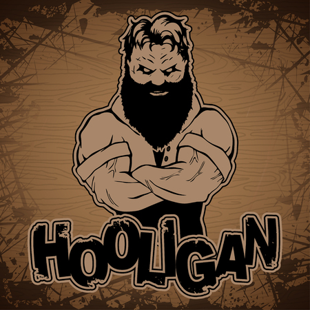 A strong man image on a wooden background.のイラスト素材