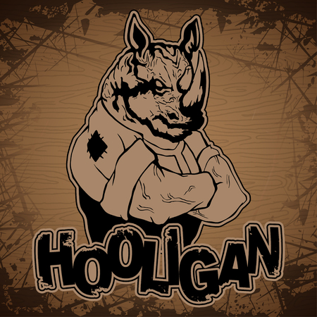 hooligan-rhinoceros image on a wooden background.のイラスト素材
