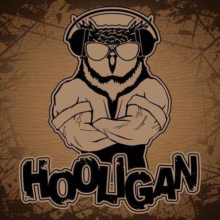 Steep fashionable owl on a wooden background.のイラスト素材