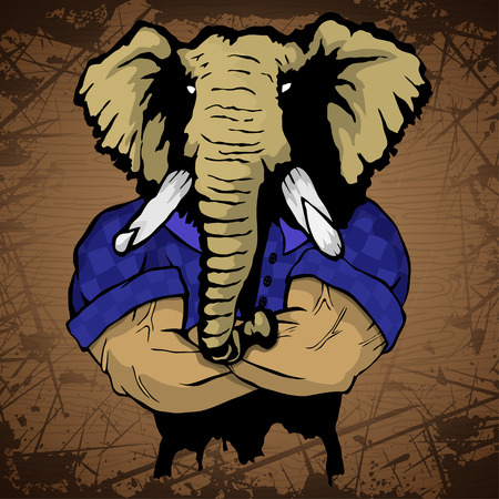 Strong elephant-man on a wooden background.のイラスト素材
