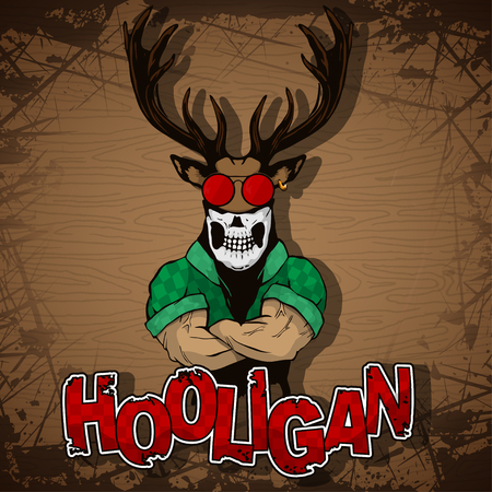 A deer on a wooden background.のイラスト素材