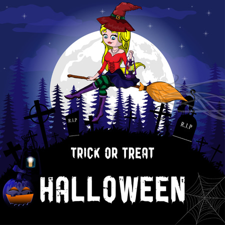 Halloween Party Design template, with witch,  pumpkin and lampのイラスト素材