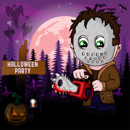 Halloween Party Design template, with serial killer with maskのイラスト素材